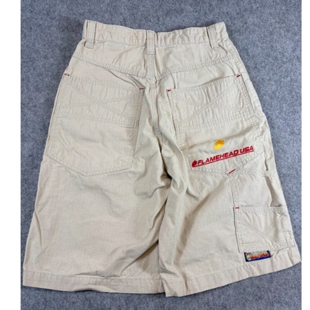 Vintage Y2K JNCO Flamehead USA Baggy Shorts Boys Youth 14 Beige Skate Hip Hop